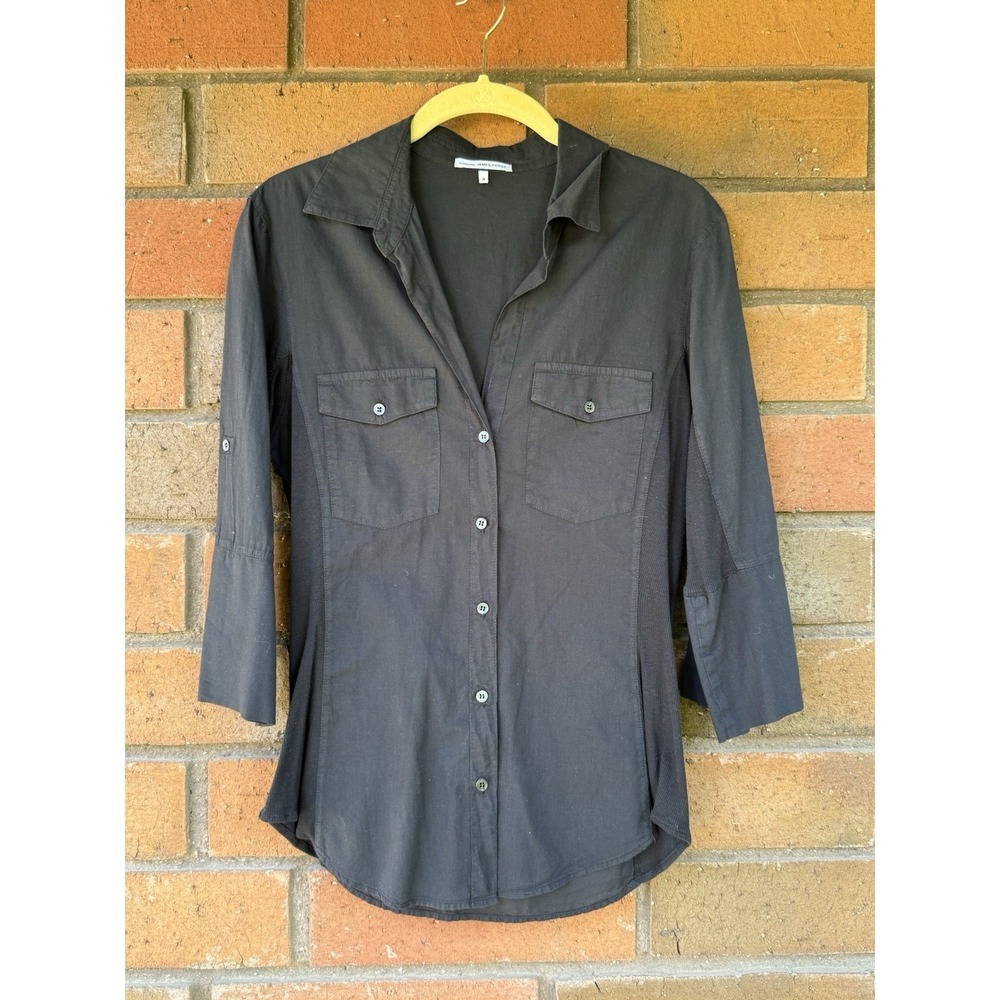 James Perse Sheer Slub Shirt Side Panel 3/4 Sleeve‎ | Black | Size 3 - Medium